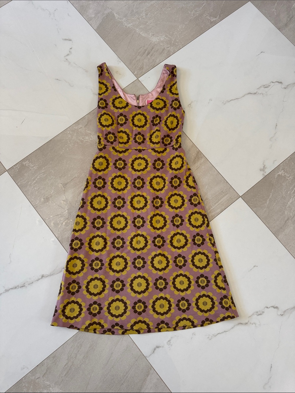kate spade Pink Sleeveless Midi Dress with Yellow Floral Motif